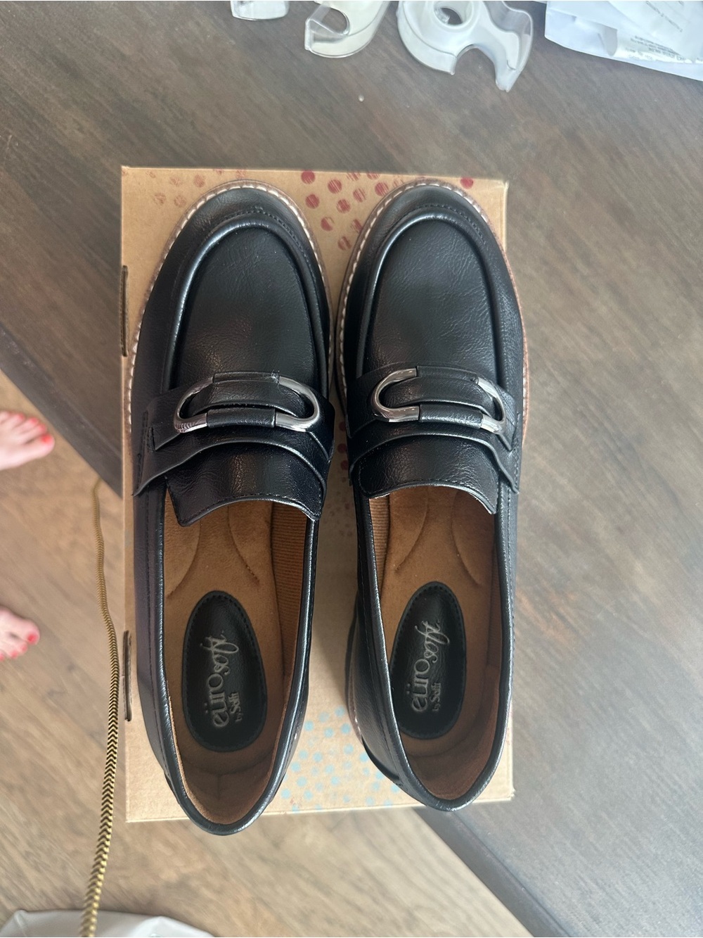 Women’s Black Leather Loafers with Metal Bit Accent